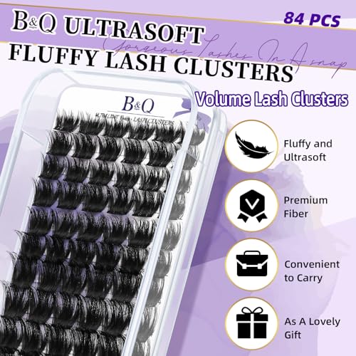 Lash Clusters F01 Fluffy Individual Lashes 84 Pcs Ultralight Eyelash Clusters DIY Cluster Eyelash Extensions at Home Wispy Lash Extension Light as Feather Cluster Lashes (F01-D-8-18mm)