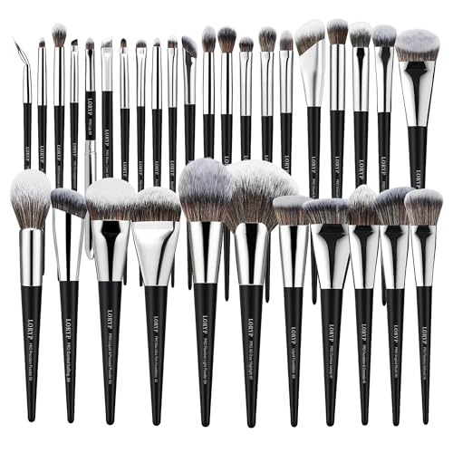 LORYP Professional Makeup Brushes Set 32Pcs Matte Black Cosmetic Brush Kit for All Face & Eye of Soft Vegan Synthetic Hair for Artists & Enthusiasts