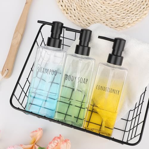 Segbeauty Soap Dispenser Bathroom Set, Pack of 6 Clear Plastic Square Refillable Soap Dispenser, 500ml Empty Shampoo and Conditioner Bottles for Shower, Modern Soap Lotion Dispenser for Bathroom Hotel