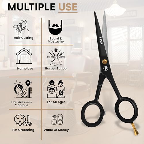 5¡± Professional Beard Mustache Scissors with 1 Beard Comb, 1 Mustache Comb and Travel Pouch - Perfect Beard Trimming Scissors for All Facial Hair Scissors - Grooming Scissors