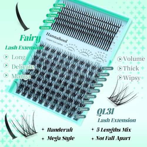 Mixed 12-22mm DIY Eye Lash Extensions Wide Stem Cluster Lashes Long Spikes Individual Fallse Lashes D Curl Volume Lashes (QL31-12-22MM)