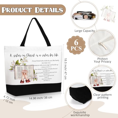 Paterr Christian Tote Bags for Women, Bible Tote Bag and Canvas Makeup Bag Inspirational Gifts for Mother Sister Ladies Birthday Easter Holiday Friendship Gifts