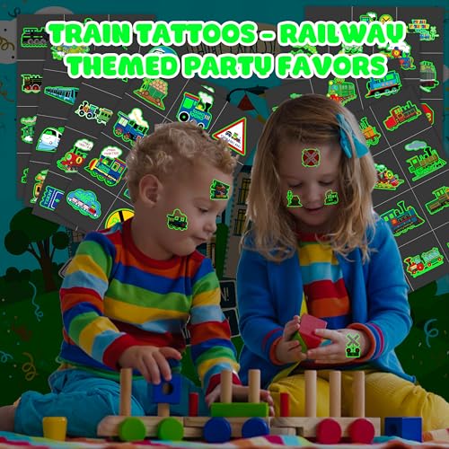 Neon Luminous Glow in the Dark Train Temporary Tattoos Stickers for Kids Boys Girls ? Glow Birthday Party Decorations Supplies Party Favors Night Gifts Classroom Rewards Prizes (Train)