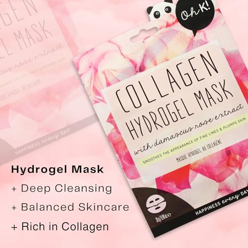 Oh K! Hydrogel Mask - Collagen - Moisturizing Face Mask Sheet - Hydrating Face Sheets - Rich in Collagen, Rose Water - Korean Skincare - 1 Pc (Pack of 3)