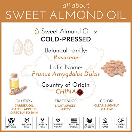 artnaturals Premium Sweet Almond Oil - (16 Fl Oz / 473ml) - 100% Natural & Pure ? Therapeutic Grade Unrefined Carrier and Massage Oil ? for Hair, Body and Skin or Diluting Aromatherapy Essential Oils