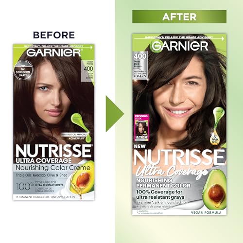 Garnier Hair Color Nutrisse Ultra Coverage Nourishing Creme, 400 Deep Dark Brown (Sweet Pecan) Permanent Hair Dye, 3 Count (Packaging May Vary)