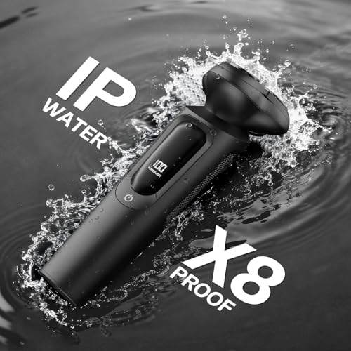 Electric Razor for Men, IPX8 Waterproof with Type-C Quick Charge, 3D Flex Blades & Pop-Up Trimmer, 60min Runtime, Travel Lock, Wet & Dry Shave, Light Gray