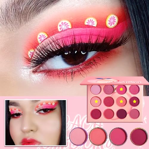 Pink Eyeshadow Palette,12 Colors Peach Matte & Shimmer Highly Pigmented Pink Mini Makeup Eyeshadow Pallet, Warm Natural Blendable Long Lasting Waterproof Small Pallets Eyeshadow for Women and Girls