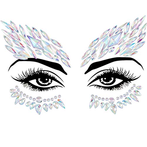 Rhinestone Face Jewels Rave Festival Gem Mermaid Chest Gem Crystal Eyes Stickers for Women and Girls 2PCS