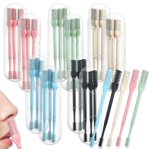 2-in-1 Nasal Hair Cutter Travel Double Sided Nose Hair Trimmer for Women Men Portable 360 Rotating Manual Nose Nasal Knife Soft Cleaning Brush with 10 Box Travel Package Multicolor (30 Pcs)