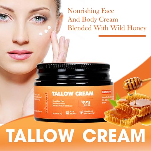 Grass-Fed Beef Tallow and Honey Balm ? Whipped Face Moisturizer for Dry & Sensitive Skin ? Natural Skin Care for Face & Body ? Handcrafted with Raw Honey & Olive Oil ? 1.3 oz