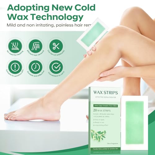 Wax Strips Body for Hair Removal ? No Heat Body Waxing Strips for Legs, Arms, Underarms & Bikini Line | Large Wax Strips Body, Cut to Size | At-Home Waxing Solution | 18 Count & 5Calming Oil Wipes