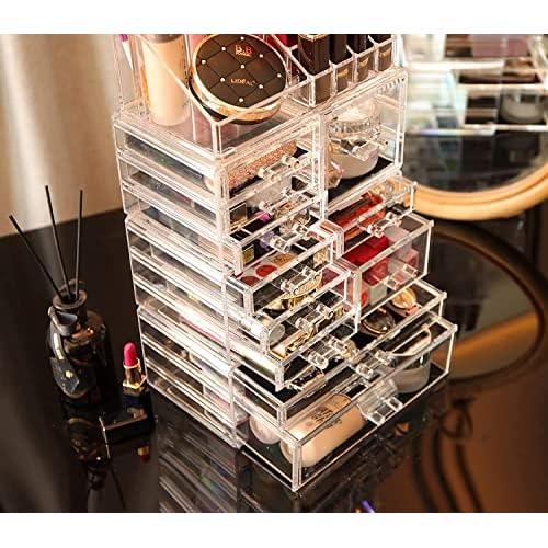 Cq acrylic Makeup Organizer Skin Care Large Clear Cosmetic Display Cases Stackable Storage Box With 11 Drawers For Vanity,Set of 4