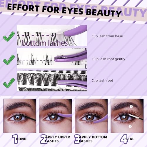 B&Qaugen B&Q Eyelash Extension Kit with Bottom Lash Extension 10-18mm 40D D Curl Lash Clusters Kit with Bottom Lashes DIY Lash Extension Kit Bond and Seal Lash Applicator (Kit-40D-D-MIX10-18)