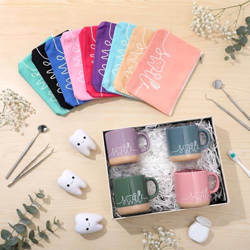 30 Pcs Dental Assistant Week Gifts Bulk Ceramic Coffee Mugs Cosmetic Teeth Makeup Bags Teeth Stress Toy Dentist Dental Hygienist Thank You Gift for Orthodontic Staff Office Team Dentist Day