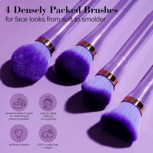 BS-MALL Professional 4 Pcs Makeup Brush Set WithTriangle Sponges, Extra-large Dual-purpose Makeup Sponge & Soft Finger Sponges for Flawless Daily Use - Travel-friendly Multi-purpose & Makeup Sponges