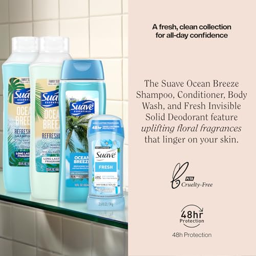 Suave Body Wash 2-Pack, Shampoo & Conditioner, Ocean Breeze + Fresh Antiperspirant Deodorant for Women (5 Piece Set)