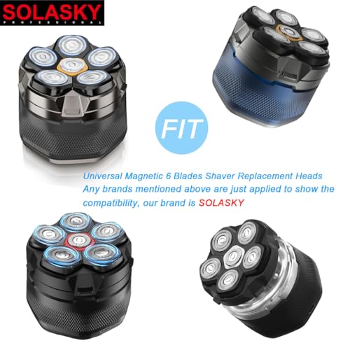 2 Pcs 6 Blade Magnetic Replacement Shaving Head, Washable Shaver Blade Heads Replacement for Head Shaver Razor for Men
