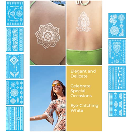 White Lace Temporary Tattoos for Women Teens Girls - 9 Sheets White Lace Fake Stickers - Bride Wedding Cool Tattoo Designs Jewelry Tattoos - 100+ White Flash Realistic Waterproof Transfer