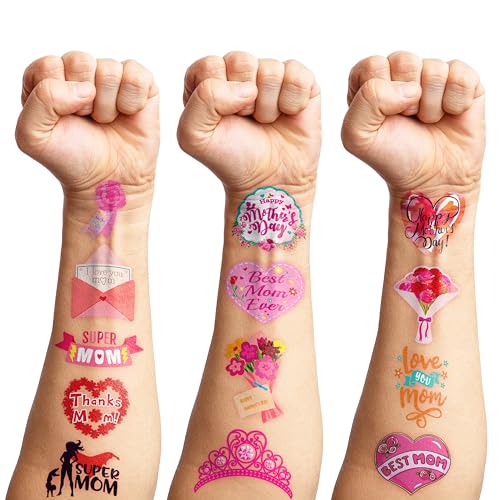 102 PCS Happy Mother¡¯s Mothers Day Temporary Tattoos Birthday Themed Party Decorations Supplies Favors Decor Cute Best Mom Ever Stickers Tattoo Gifts for Class Prizes Women Kids Boys Girls Carnival