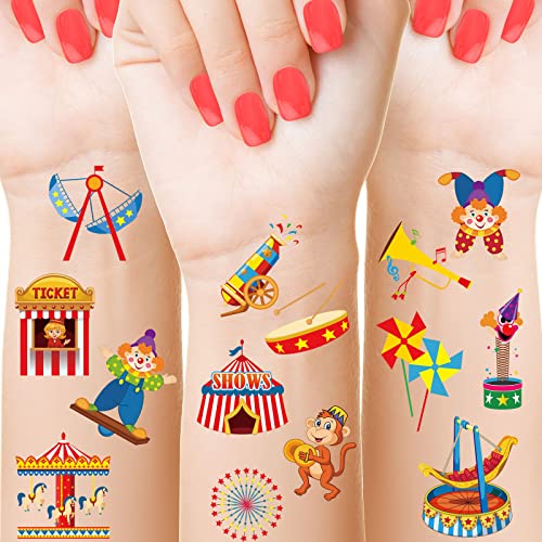 Maitys 288 Pcs Carnival Circus Tattoos for Kids, 48 Styles Temporary Tattoos Circus Theme Birthday Party Decorations Carnival Party Favors