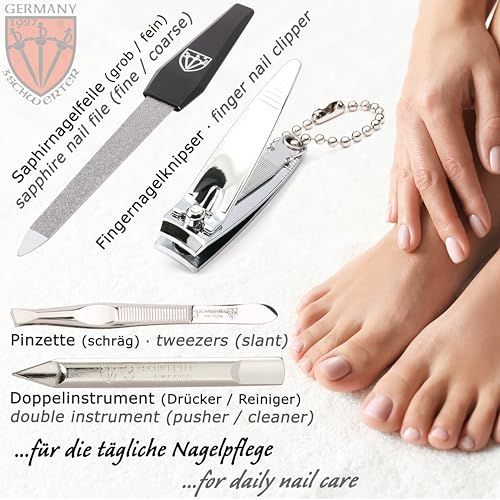 3 Swords Germany - brand quality 6 piece manicure pedicure kit set for professional finger & toe nail care with synthetic leather case - Made in Germany - burgundy