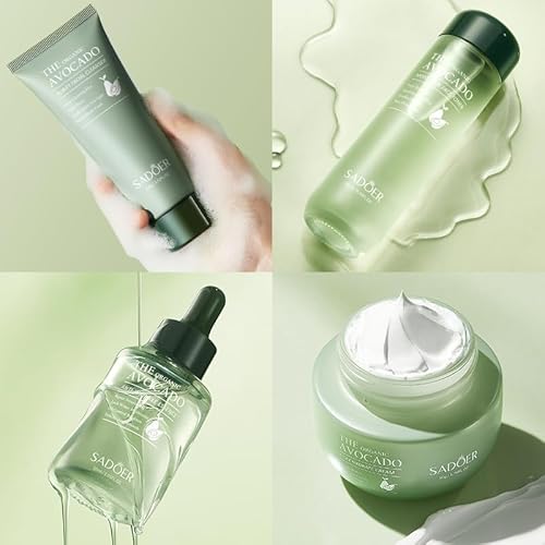 Avocado Skin Care Set, Skin Care Kit with Facial Cleanser, Toner, Serum, Lotion,Cream, Eye Cream, Anti-Aging Smooth Hydrating Skin Care Kit For Women Men