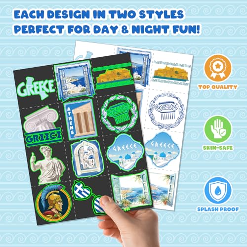 96 PCS Greek Mythology Party Favors Set ? 72 Pre-Cut Temporary Tattoos & 24 Slap Bracelets, Perfect for Cultural Festivals & Travel-Inspired Celebrations
