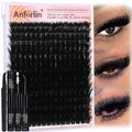 Lash Clusters Kit 10-20mm Thick 200D Cluster Eyelash Extensions 224 Pcs D Curly Mega Volume Eyelash Clusters False Eyelashes with Lash Bond and Seal Lash Tweezers DIY at Home, by Anforlin