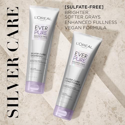L'Oreal Paris EverPure Silver Care Sulfate Free Shampoo and Conditioner Set, Nourishing Vegan Formula with Peptides for Brightening Gray Hair, 1 Kit