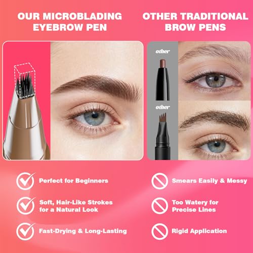 Microblading Eyebrow Pencil for Women, Waterproof Eyebrow Pen with Micro-Fork Tip & Precise Brush-Tip, Natural Hair-Like Brows, Long-Lasting Smudge-Proof Eye Brow Tint,Light Brown,1 Pack