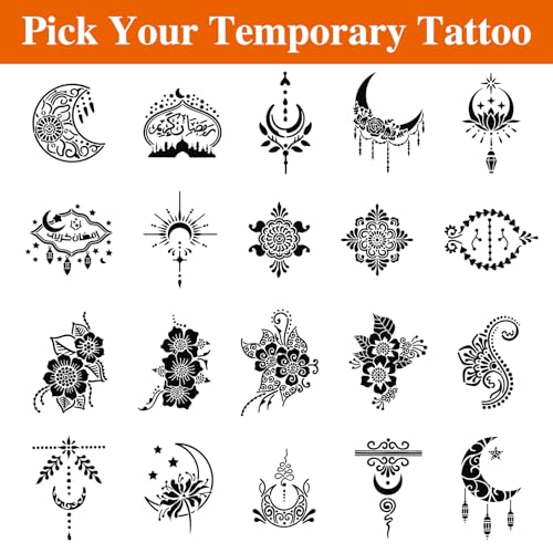 20 Sheets Temporary Tattoo Stencil Kit, Tattoo Templates for Real Tattoos Mehndi Stencils for Kids Teens Adults Body Paint