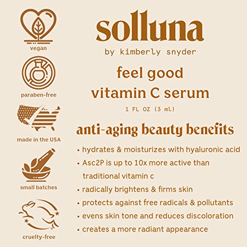 Plant-Based Anti-Aging Vitamin C Serum ? Hydrating, Firming & Soothing Facial Serum ? Hyaluronic Acid, Asc2P & Botanicals ? Solluna by Kimberly Snyder (1oz) Vegan, Cruelty-Free, Non-Toxic & Non-GMO