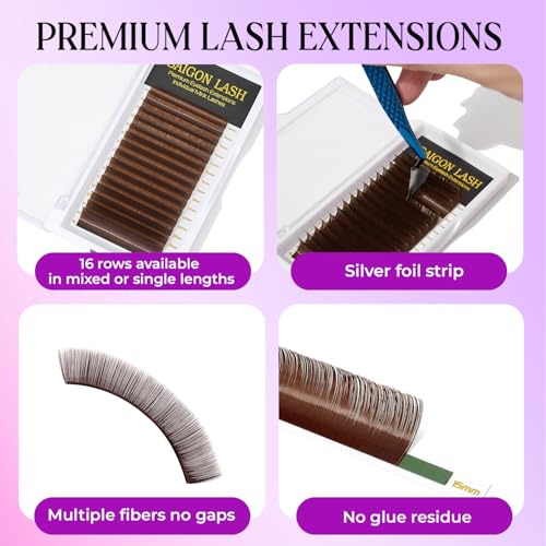 Eyelash Extensions, Mink Lash, Volume & Classic Lashes for Professionals, J/B/C/CC/D/L/M Curl, 4-15mm Length, Soft Korean PBT Fiber, 16 Rows Lash Tray (Dark brown-CC-0.05-8-15mm)
