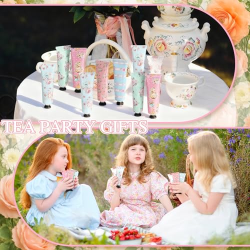 Tea Party Hand Cream Gift Set Wonderland Floral Tea Party Favor Flower Moisturizing Hand Lotion Bulk Dry Cracked Care Cream Teapot Favor Boxes Treat Gift Goodie for Baby Shower, 30 ml(24 Pcs)