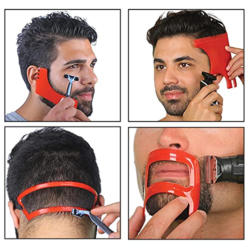 4 Pcs Haircut Tool Kit Hairline,Beard Shaping Tool,Beard Styling Cutting Hairline Grooming Red Plastic Beard Template Set