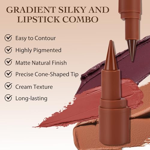 2 in 1 Lip Liner Pencil and Lipstick Lip Combo Set, Matte Nude Black Dark Brown Red Lip Liner, Smooth Creamy Lip Pencil, High Pigmented Non-Smudging Waterproof Long Lasting Lip Makeup 06#