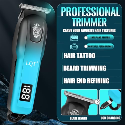 Professional Hair Clippers for Men, Cordless Barber Clippers with Precision Trimmer and Dual Foil Shaver,LED Display, Electric Hair Cutting Machine, Men¡¯s Grooming Kit, Gradient Blue, Gift for Him