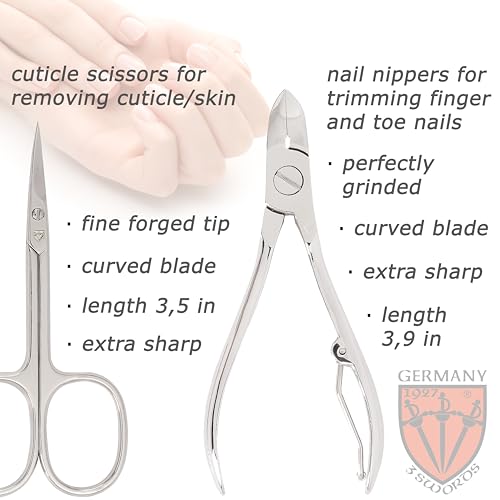 3 Swords Germany - brand quality 7 piece manicure pedicure grooming kit set for professional finger & toe nail care scissors clipper fashion leather case in gift box, Made by 3 Swords (84322)