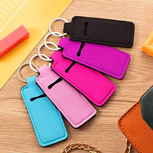 Boao 10 Pieces Lipstick Holder Keychain with Clip Colorful Lip Balm Holder Keychain for Women Pocket Bag Accessories(Silver Ring)