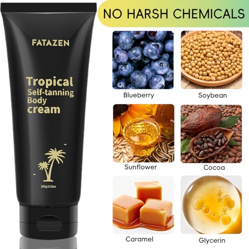 Natural-Looking Self Tanner Lotion, Long Lasting Streak-Free Sunless Tanning Cream for Face & Body, Organic Moisturizing Bronzed Glow Overnight Tan, No Fake Tan Smell, Vegan & Cruelty Free