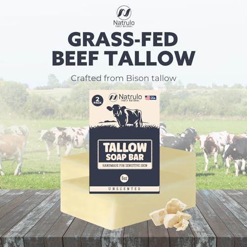Beef Tallow Soap Bar ? All Natural Grass Fed Tallow Soap Unscented ? Moisturizing Face & Body Wash Great for Eczema, Dry, Itchy, Sensitive Skin ? Handcrafted Bath Soap for Adults, Kids, Made in USA