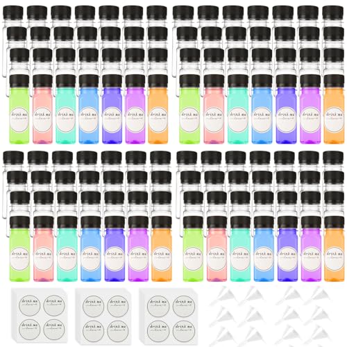 100 Pcs 2oz Plastic Bottles with Lids, Clear Plastic Bottle with Caps 2 oz for Liquids Small Reusable Ginger Shots Bottle Vial Beverage Container Leak Proof Mini Jars for Milk, Water, Ginger, Juice