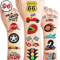 96 PCS Two Fast Race Car Pre-CutTemporary Tattoos Stickers Theme 2nd Birthday Party Decorations Favors Supplies Decor 2 Fast Racing Checkered Tattoo Sticker Gifts For Boys Girls School Prizes