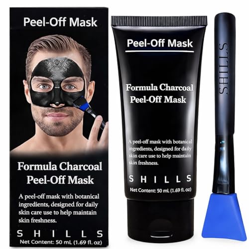 SHILLS Charcoal Mask for Men, 1 Bottle (1.69 fl. oz) and a Brush Set