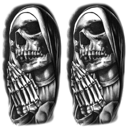 2 Sheets Temporary Tattoos Stickers Sister Skull Religion Old School Designs For Men Waterproof Arm Leg Fake Body Art, Gym & Parties Bold Masculine Decals
