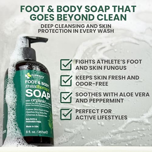 Tea Tree Oil Soap Body Wash with Peppermint for Foot & Body, Antifungal & Antibacterial Support Cleanser, Helps Soothe Ringworm, Athlete¡¯s Foot, Jock Itch, Acne & Body Odors