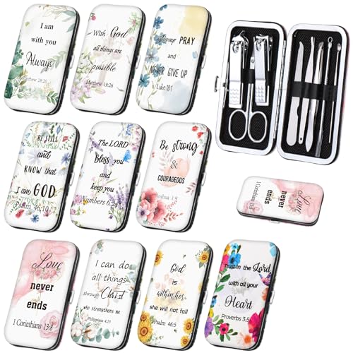 10 Sets Christian Gifts Bulk for Women Church Bible Manicure Sets Floral Scripture Stainless Steel Nail Clipper Set Religious Gift for Employee Teacher Christmas Party Supplies