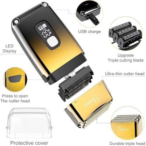 Electric Shaver Razor for Men, MAX-T Quick Rechargeable Wet Dry Rotary Shaver with Pop Up Trimmer and LED Display, IPX7 100% Waterproof (8101 with USB Cable)