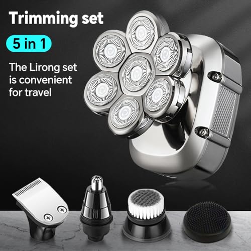 5-in-1 Electric 7D Head Shavers for Bald Men,Wet Dry Waterproof Cordless Men's Rotary Razor for Head/Face, Grooming Kit with Nose Trimmer-Hair Clippers, LED Display USB Charging Rechargeable